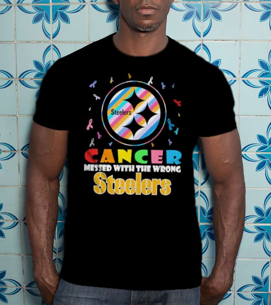 Cancer Messed With The Wrong Pittsburgh Steelers Colorful Ribbons T-Shirt