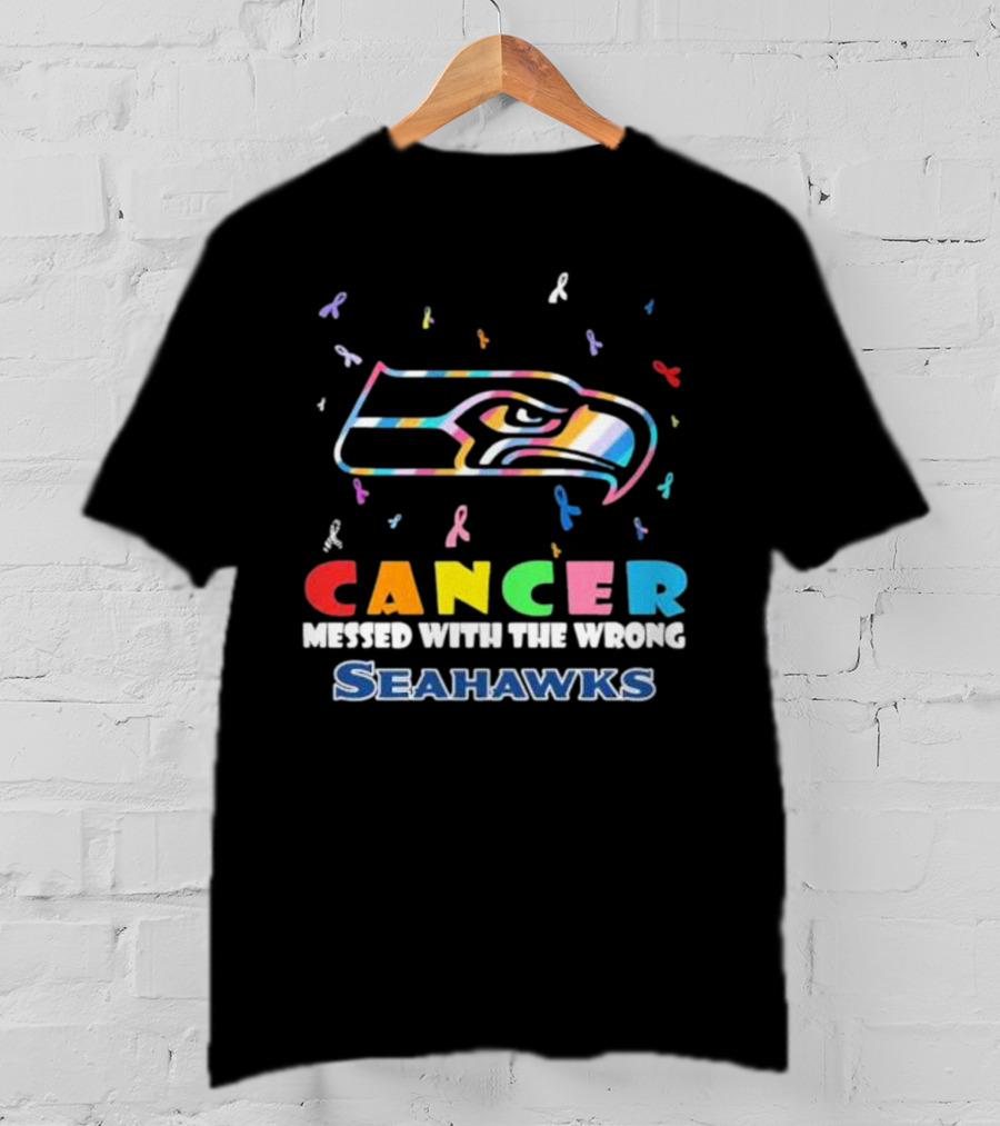 Cancer Messed With The Wrong Seahawks Colorful Ribbon T-Shirt