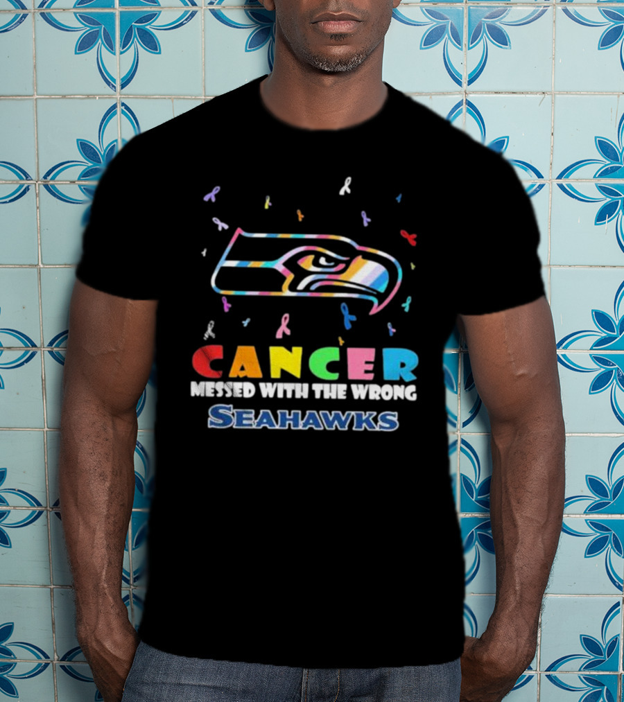 Cancer Messed With The Wrong Seahawks Colorful Ribbon T-Shirt