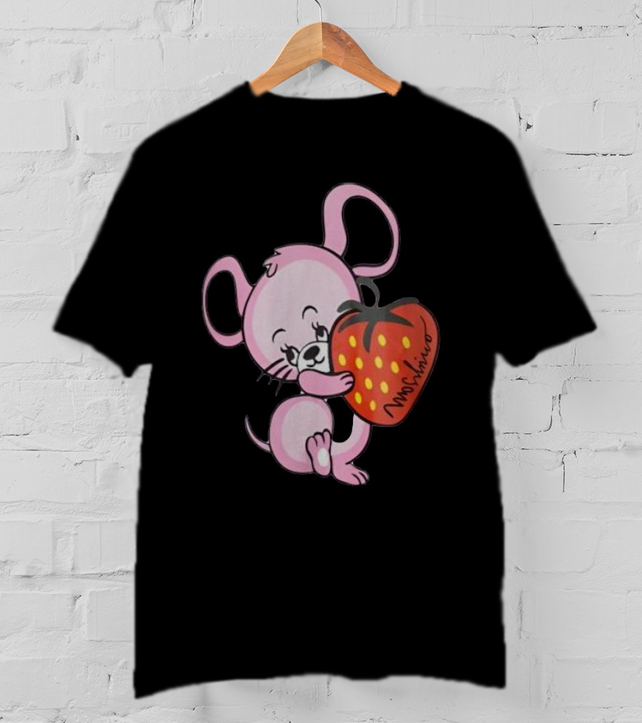 Cute Pink Mouse Hugging Strawberry Moschino T-Shirt