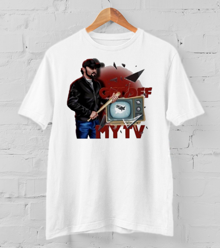 Get Off My TV Baseball Bat Vintage TV Shattered Screen T-Shirt