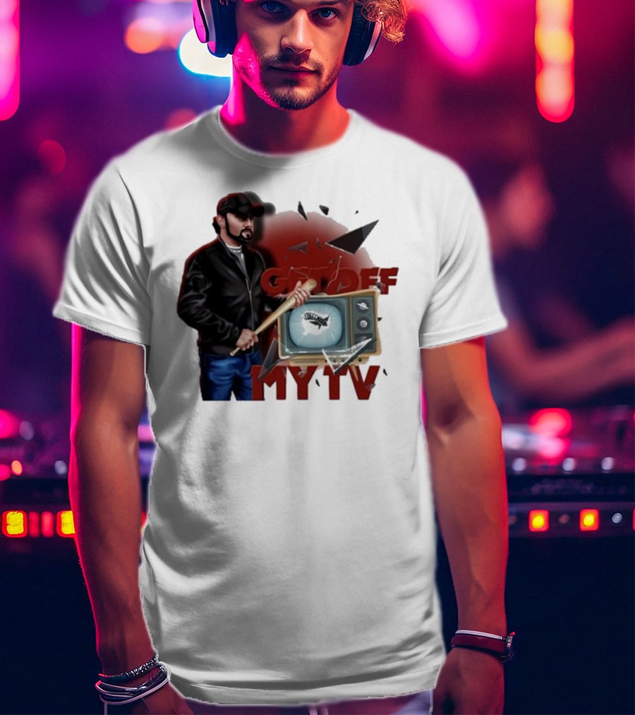 Get Off My TV Baseball Bat Vintage TV Shattered Screen T-Shirt