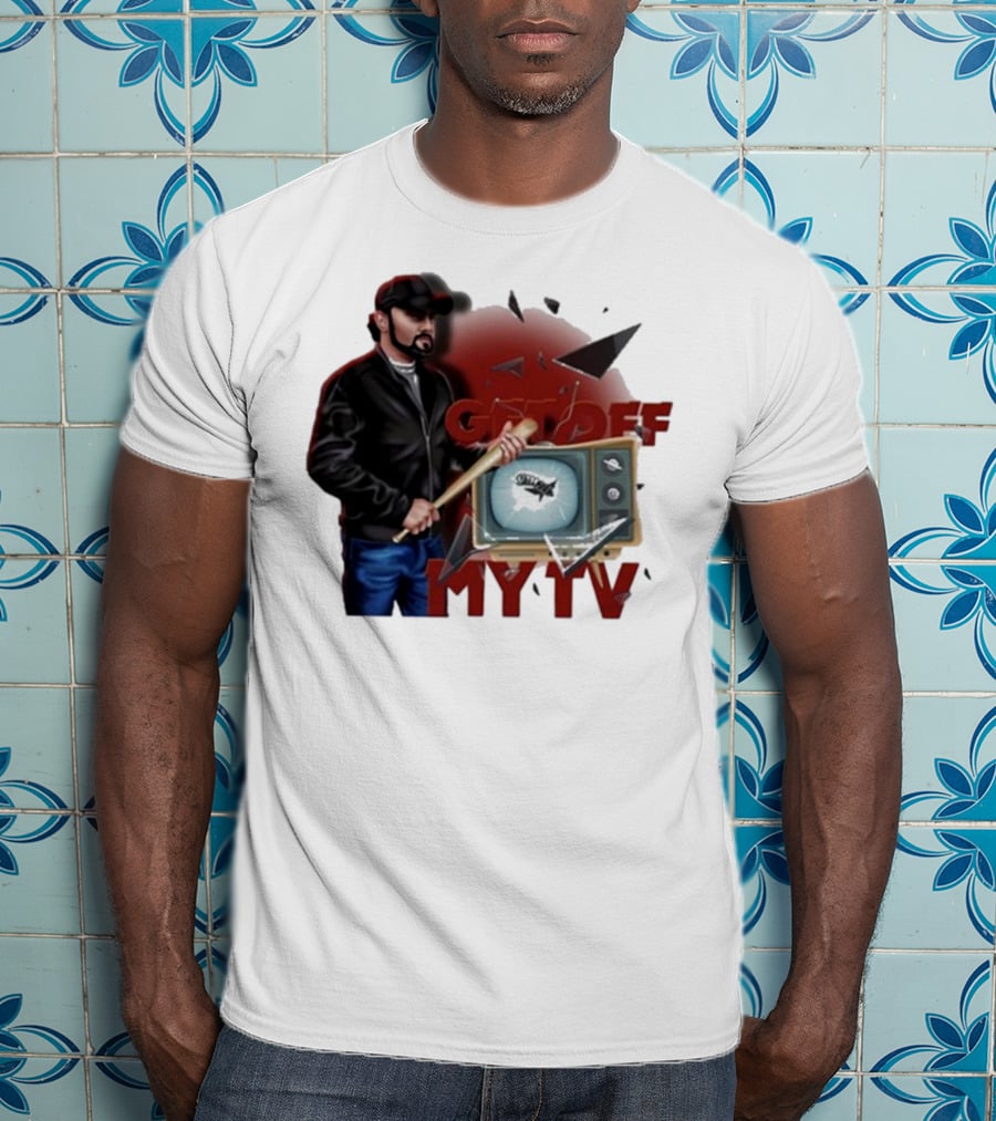 Get Off My TV Baseball Bat Vintage TV Shattered Screen T-Shirt