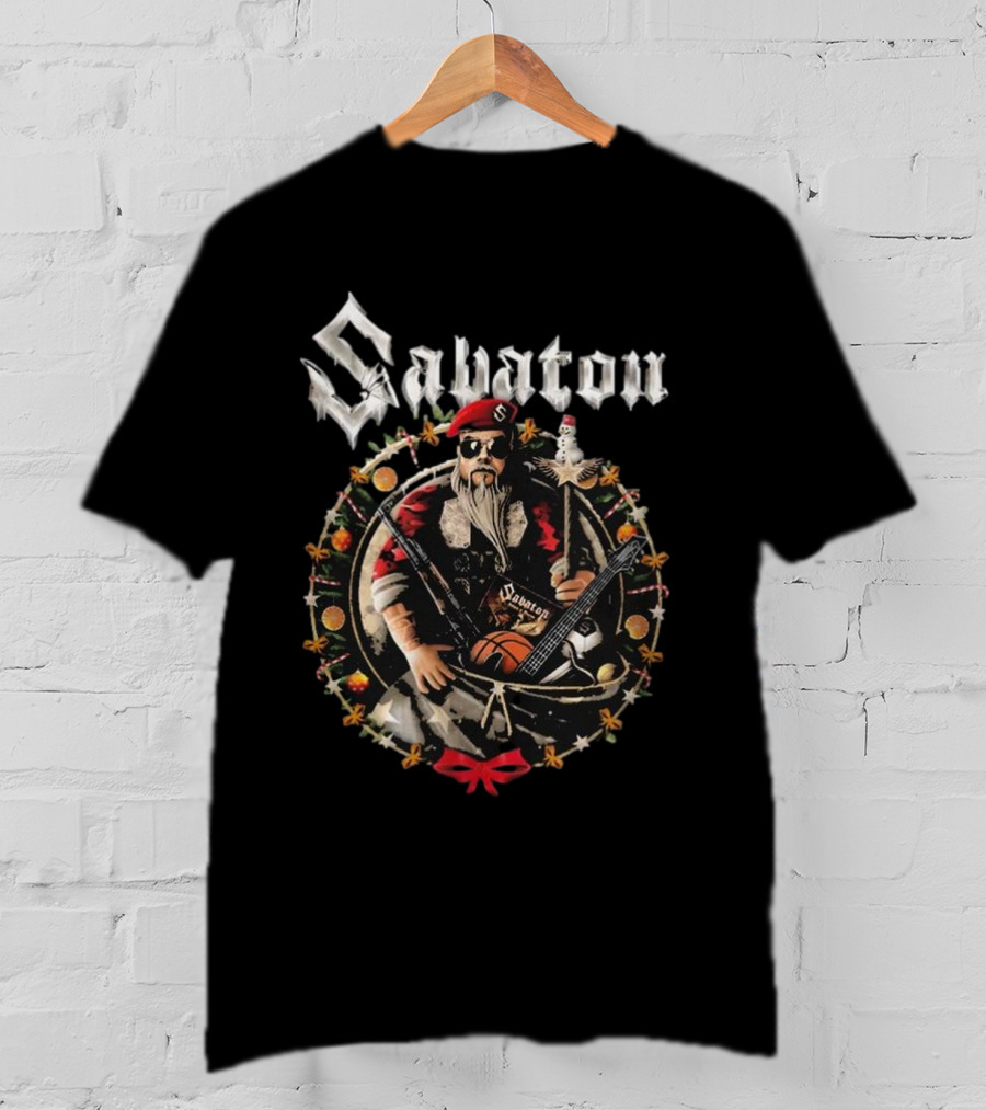 Sabaton Heavy X-Mas Joakim Santa Claus With Guitar And Basketball T-Shirt
