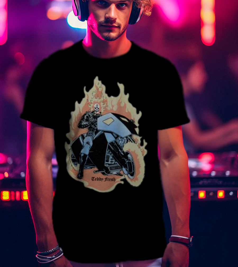 Teddyfresh Flame Skull Rider Motorcycle T-Shirt