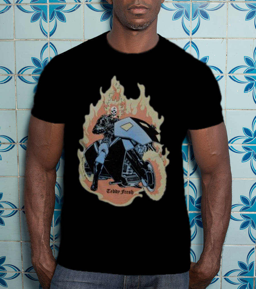 Teddyfresh Flame Skull Rider Motorcycle T-Shirt