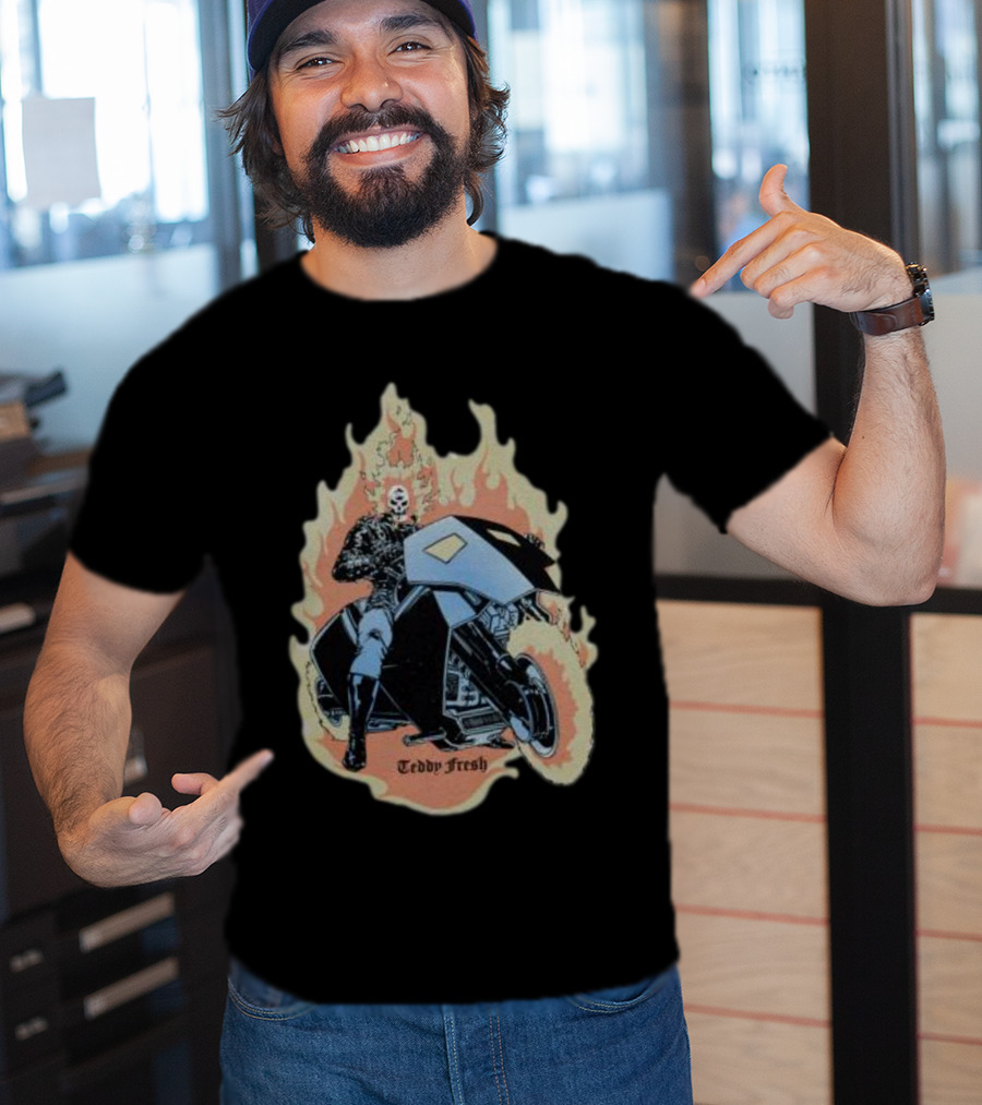Teddyfresh Flame Skull Rider Motorcycle T-Shirt