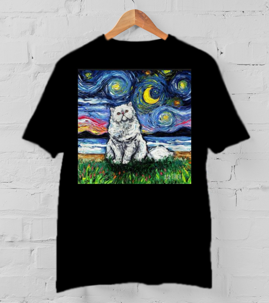 Aja Trier Starry Night Persian Cat Painting T-Shirt