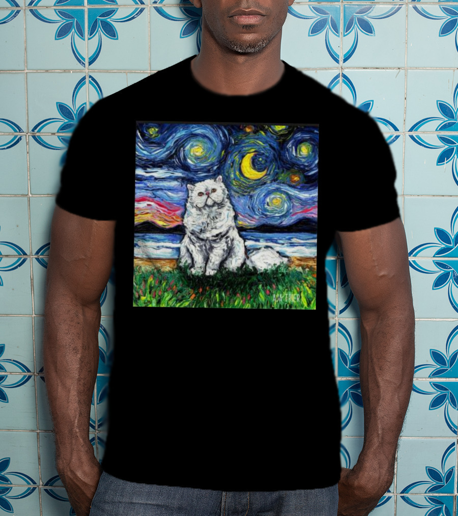 Aja Trier Starry Night Persian Cat Painting T-Shirt