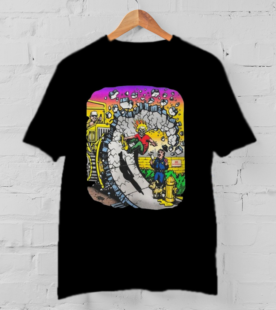 Jimbo Phillips No Skateboarding Bulldozer Character T-Shirt