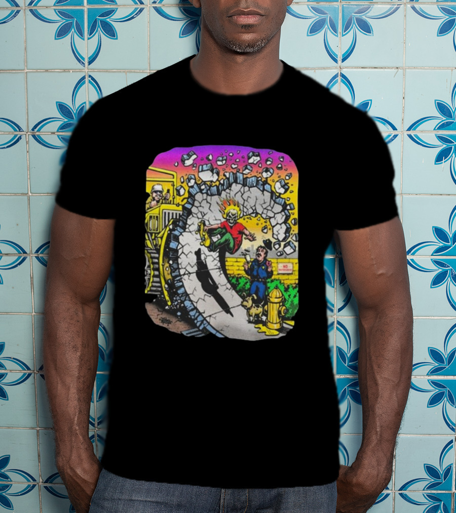 Jimbo Phillips No Skateboarding Bulldozer Character T-Shirt