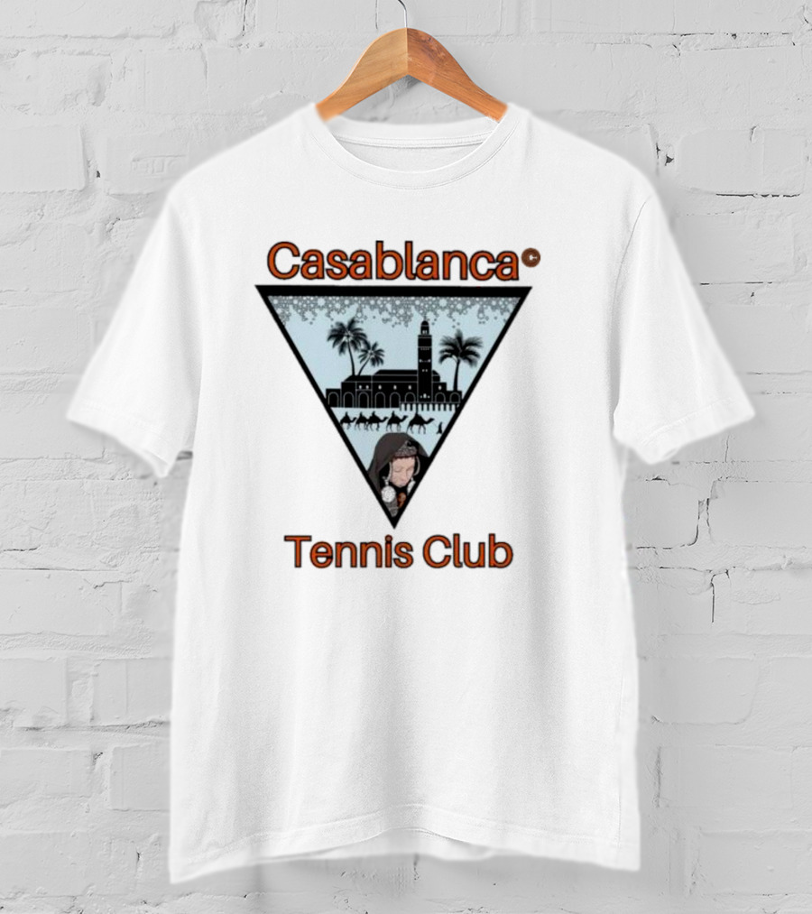 Casablanca Tennis Club Triangle Graphic With Moroccan Skyline And Palms T-Shirt