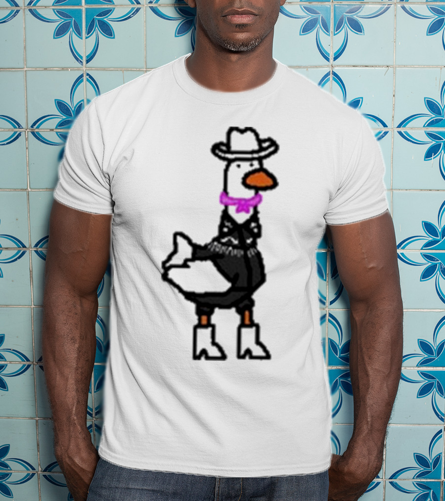 Ryan Goose-Ling Barbie Goose Wearing Cowboy Hat And Pink Bowtie T-Shirt