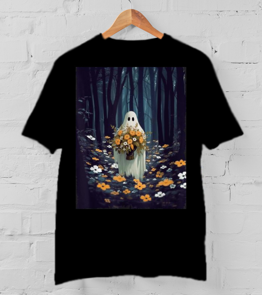 Vintage Floral Ghost In Spooky Forest Halloween T-Shirt