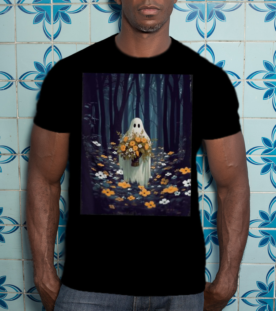 Vintage Floral Ghost In Spooky Forest Halloween T-Shirt