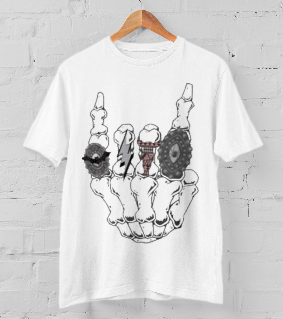 Halloween Skeleton Hand With Turquoise Rings And Colorful Gems T-Shirt