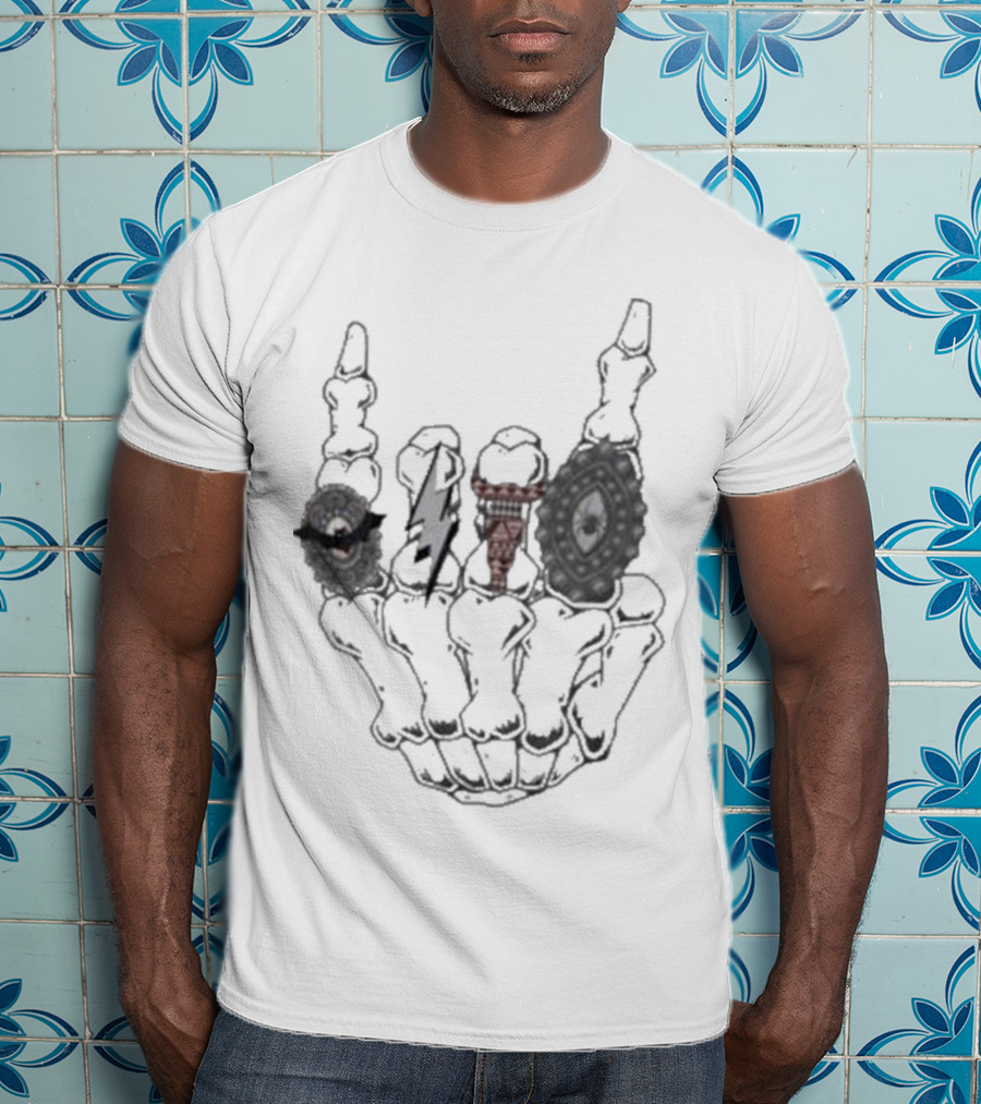 Halloween Skeleton Hand With Turquoise Rings And Colorful Gems T-Shirt