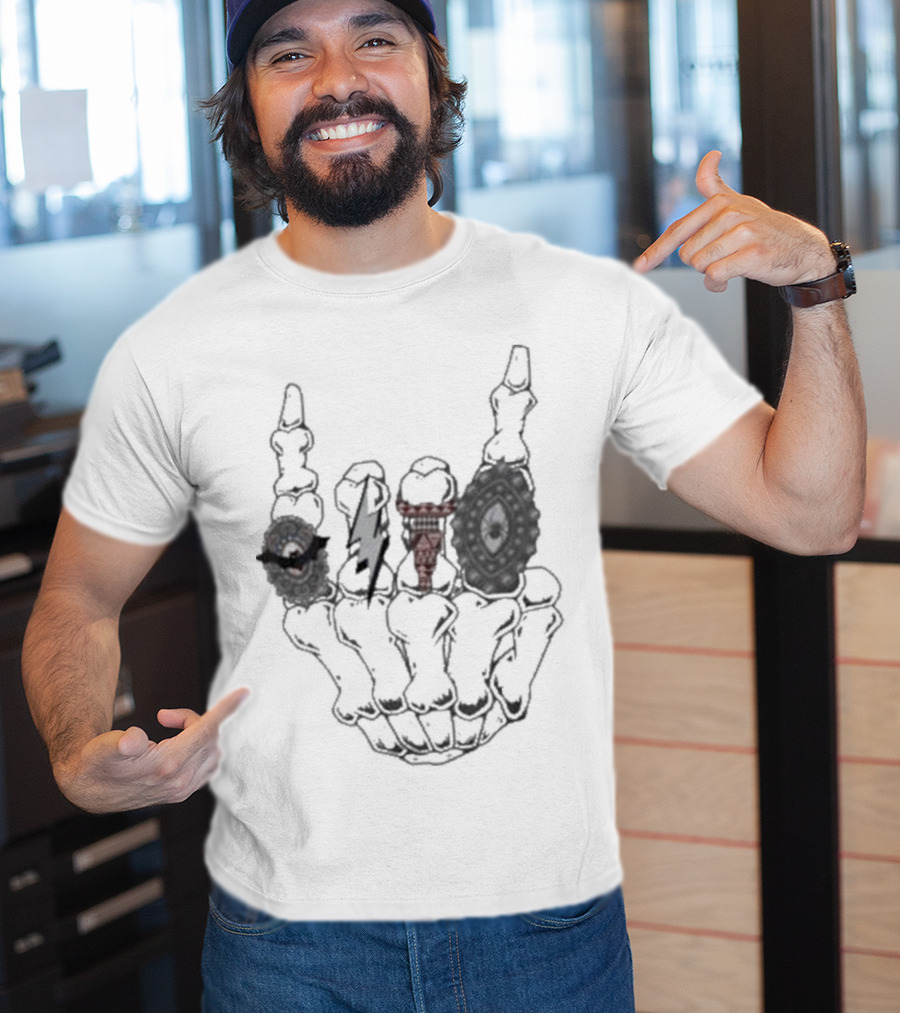 Halloween Skeleton Hand With Turquoise Rings And Colorful Gems T-Shirt