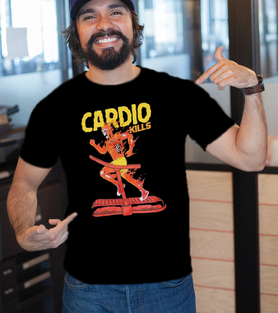 CARDIO KILLS Flaming Runner On Treadmill T-Shirt