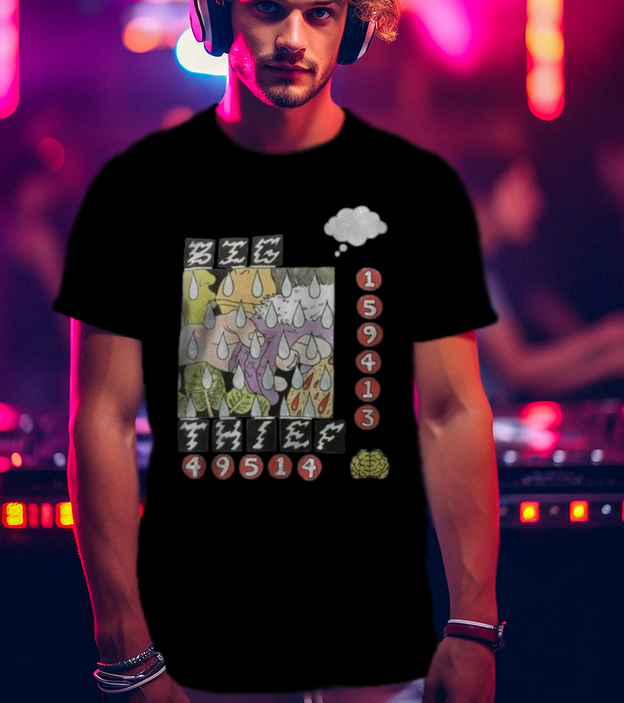 3E6 159413 49514 Comic Style Raindrops Thought Bubble Brain T-Shirt