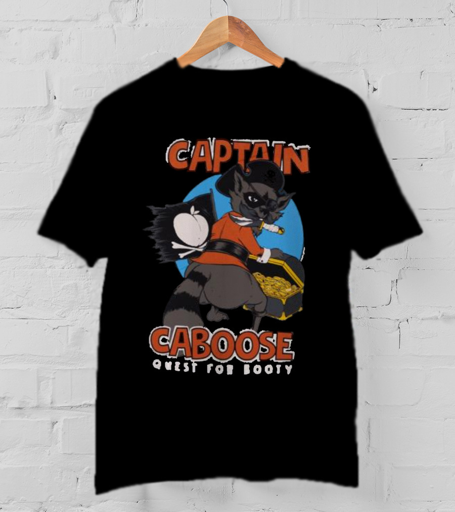 Captain Caboose Quest For Booty Treasure Adventure Raccoon Pirate T-Shirt