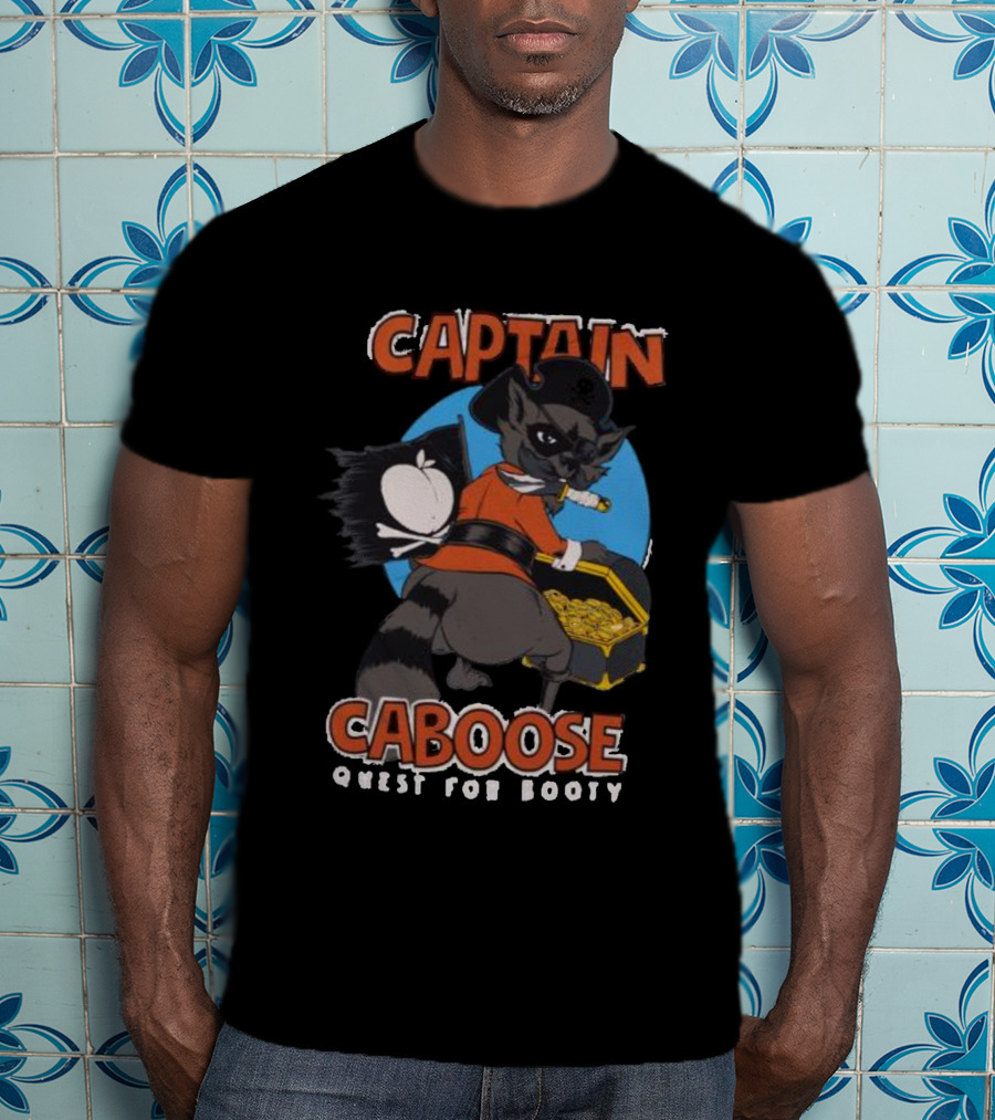 Captain Caboose Quest For Booty Treasure Adventure Raccoon Pirate T-Shirt