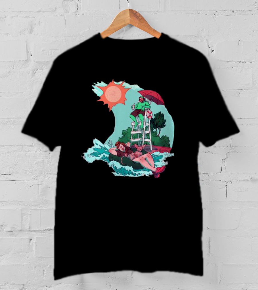 Wubby Relaxing Poolside With Lifeguard On Duty Under Vibrant Sun Umbrella T-Shirt