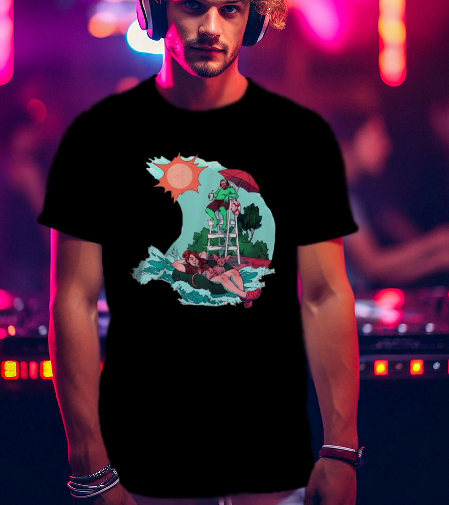 Wubby Relaxing Poolside With Lifeguard On Duty Under Vibrant Sun Umbrella T-Shirt