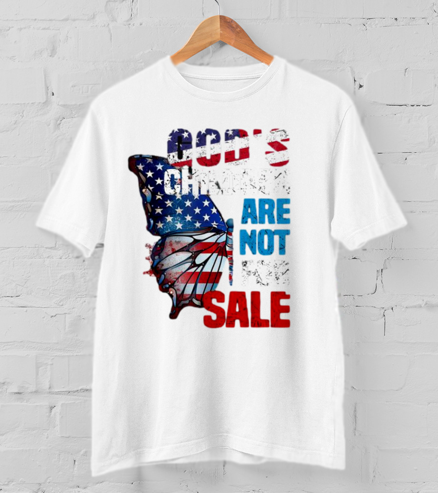 God's Children Are Not For Sale American Flag Butterfly T-Shirt