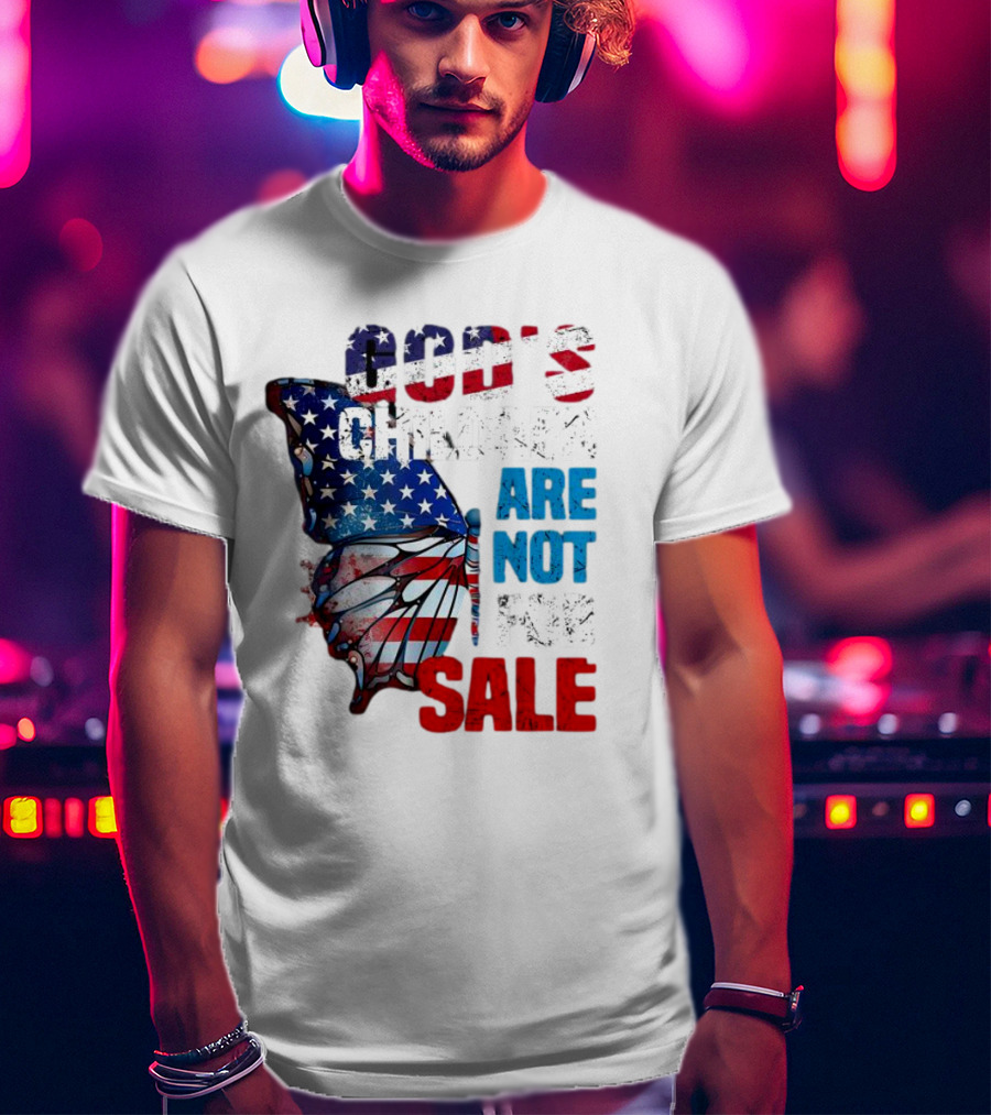 God's Children Are Not For Sale American Flag Butterfly T-Shirt