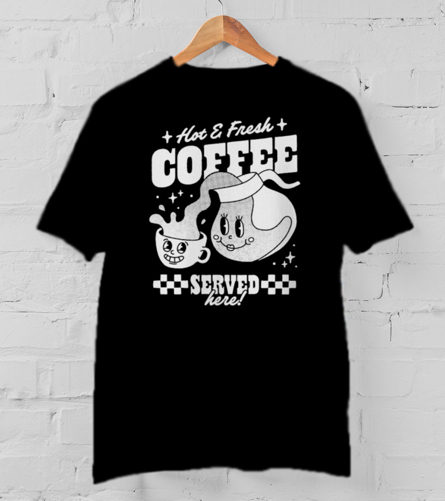 Hot And Fresh Coffee Served Here Retro Cartoon T-Shirt