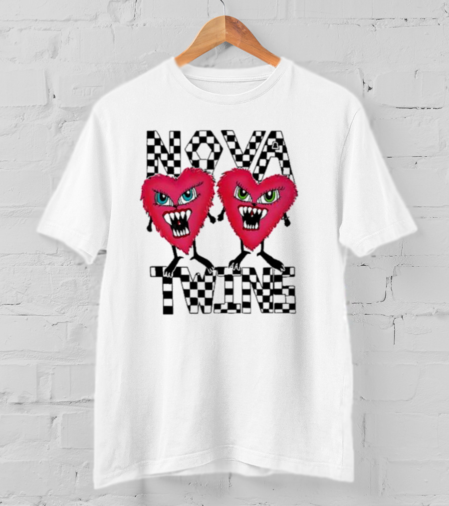 NOVA TWINS Red Heart Monsters With Checkerboard Text T-Shirt