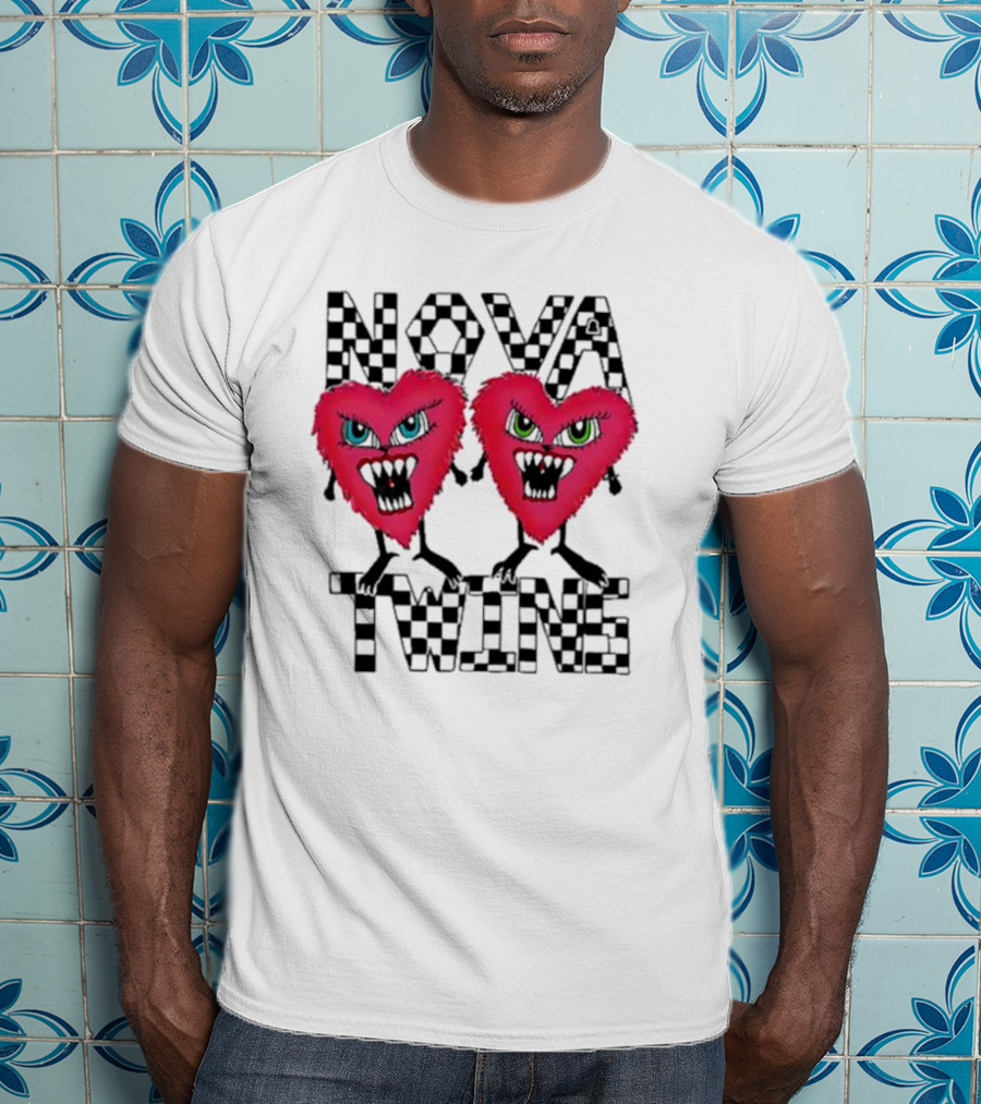 NOVA TWINS Red Heart Monsters With Checkerboard Text T-Shirt