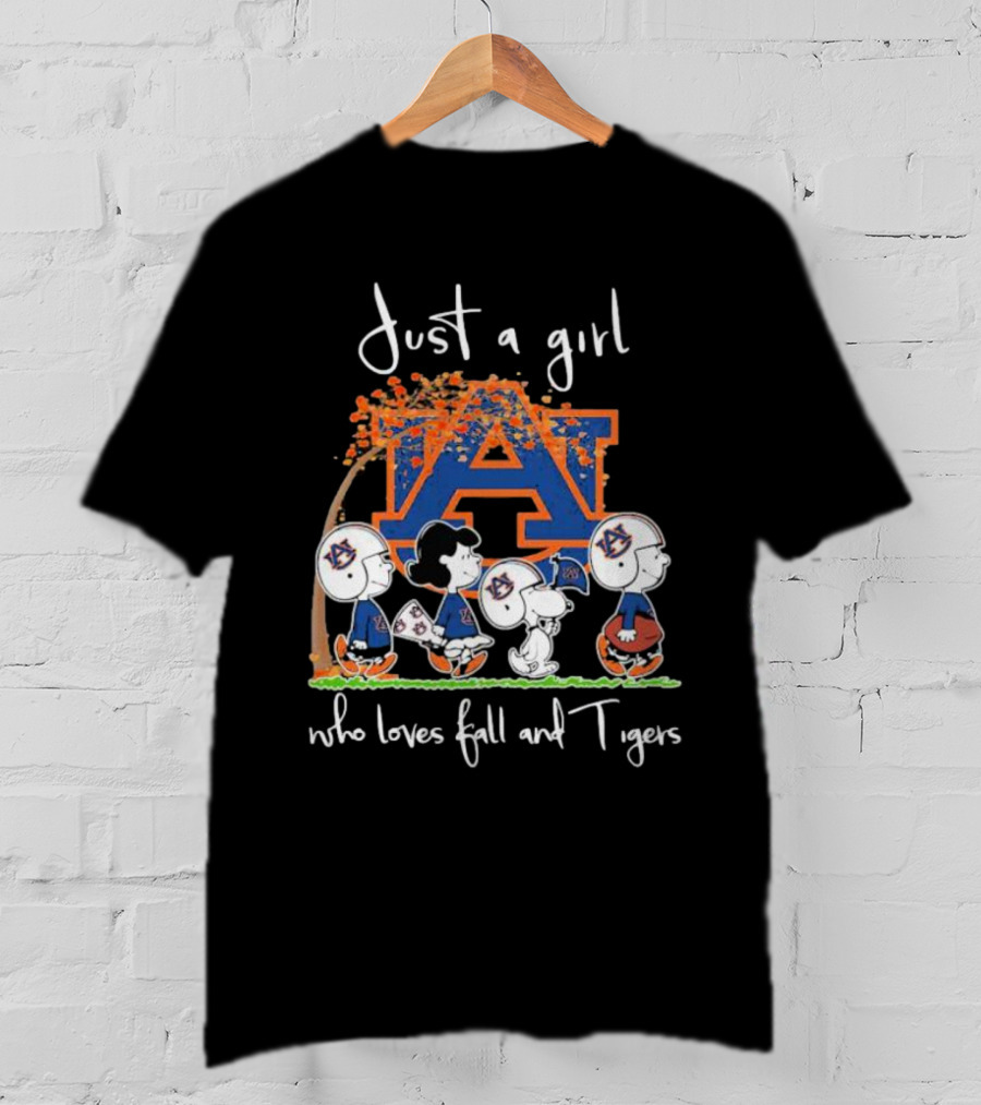 Just A Girl Who Loves Fall And Auburn Tigers With Snoopy And Charlie Brown T-Shirt