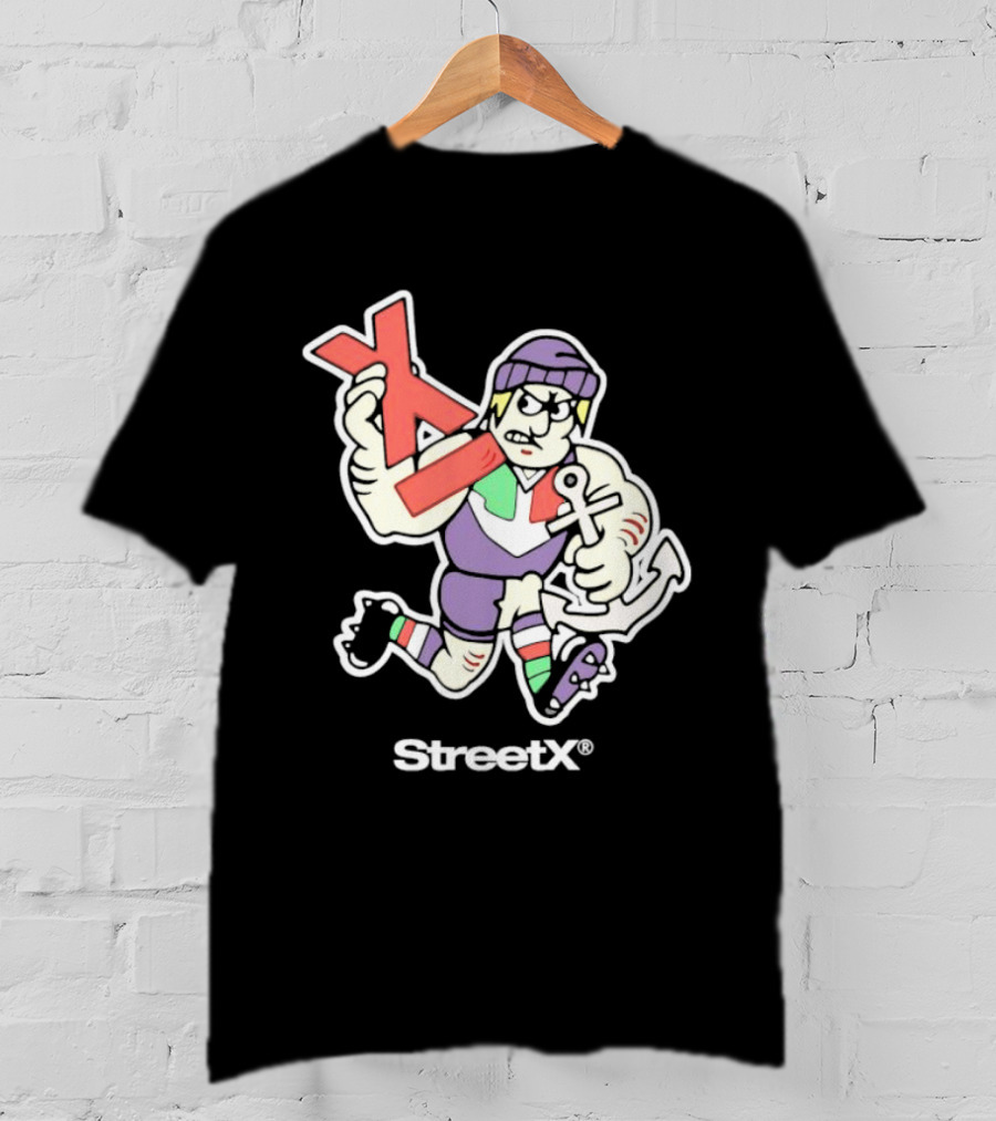 Fremantle Dockers Mens Street X AFL 90s Mascot Character With Anchor And Red X T-Shirt