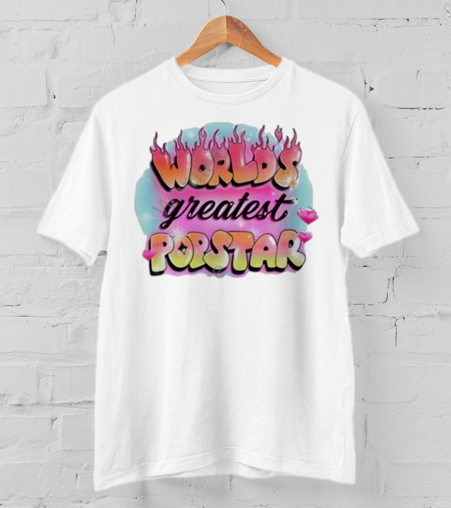 WORLD'S GREATEST POPSTAR Flames And Hearts Retro Vintage Aesthetic T-Shirt
