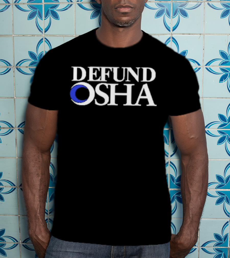 Barelylegal Defund OSHA White Text Blue Circle T-Shirt