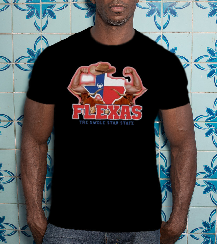 Flexas Swole Arms Texas Longhorns Cowboy Hat The Swole Star State T-Shirt