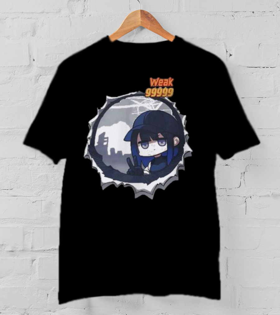 Weak 99999 Manga Anime Peace Sign Character In Dark Urban Scene T-Shirt