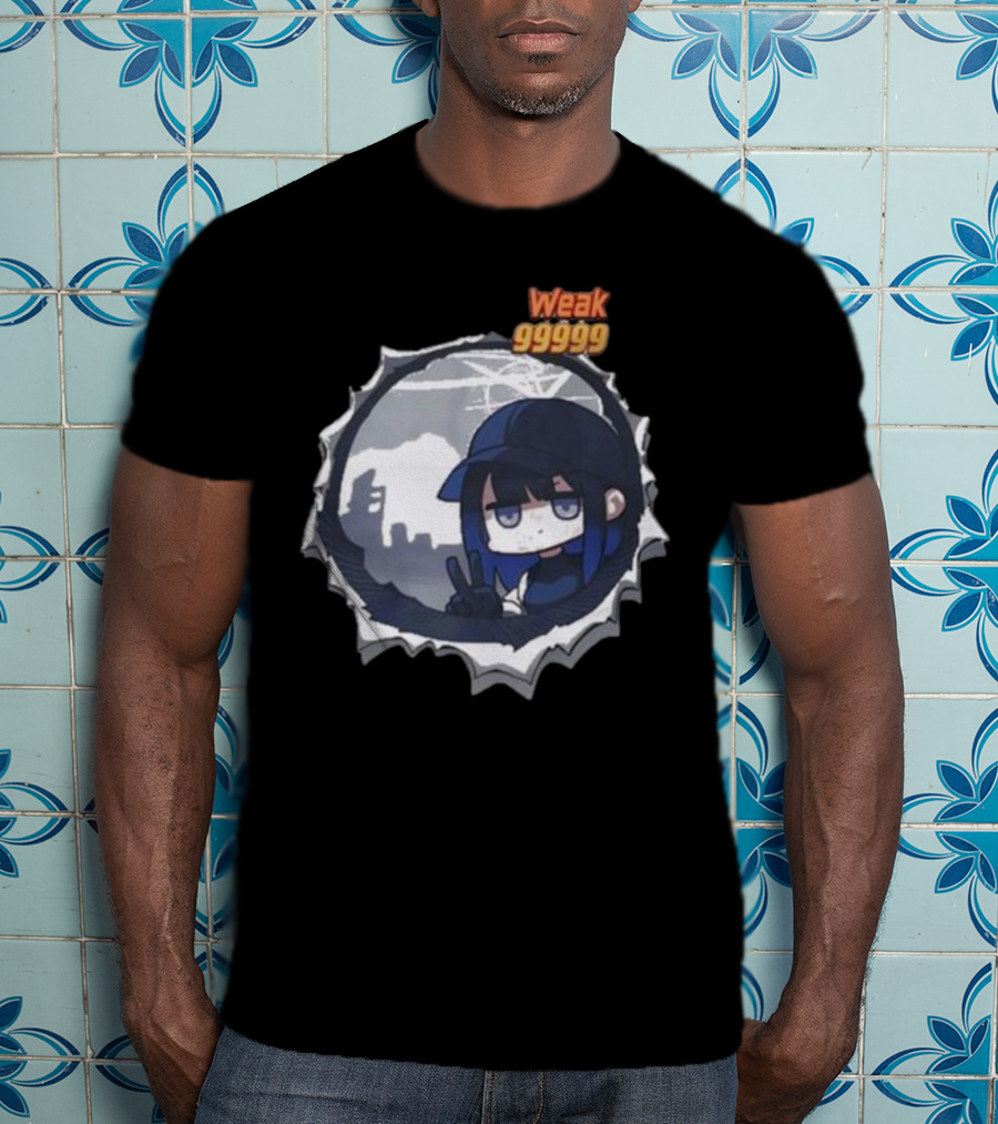 Weak 99999 Manga Anime Peace Sign Character In Dark Urban Scene T-Shirt