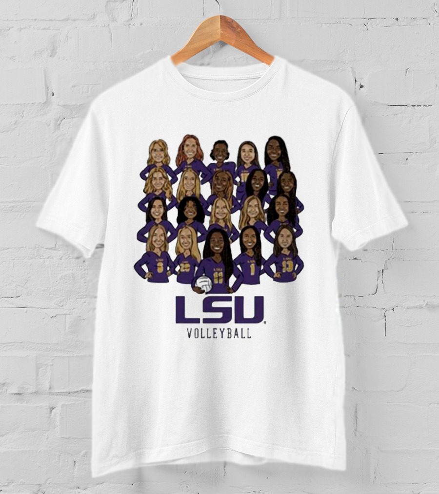 LSU Volleyball Women's Team Caricatures With Volleyball T-Shirt