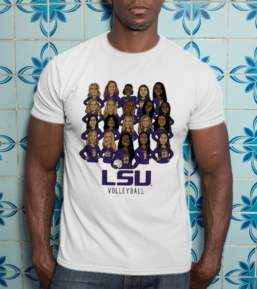 LSU Volleyball Women's Team Caricatures With Volleyball T-Shirt