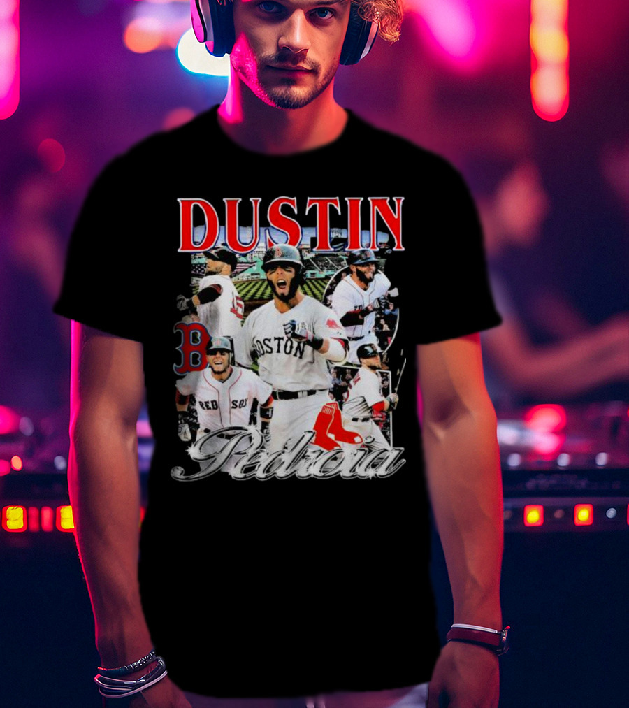 Dustin Pedroia Boston Red Sox Baseball Action Montage T-Shirt