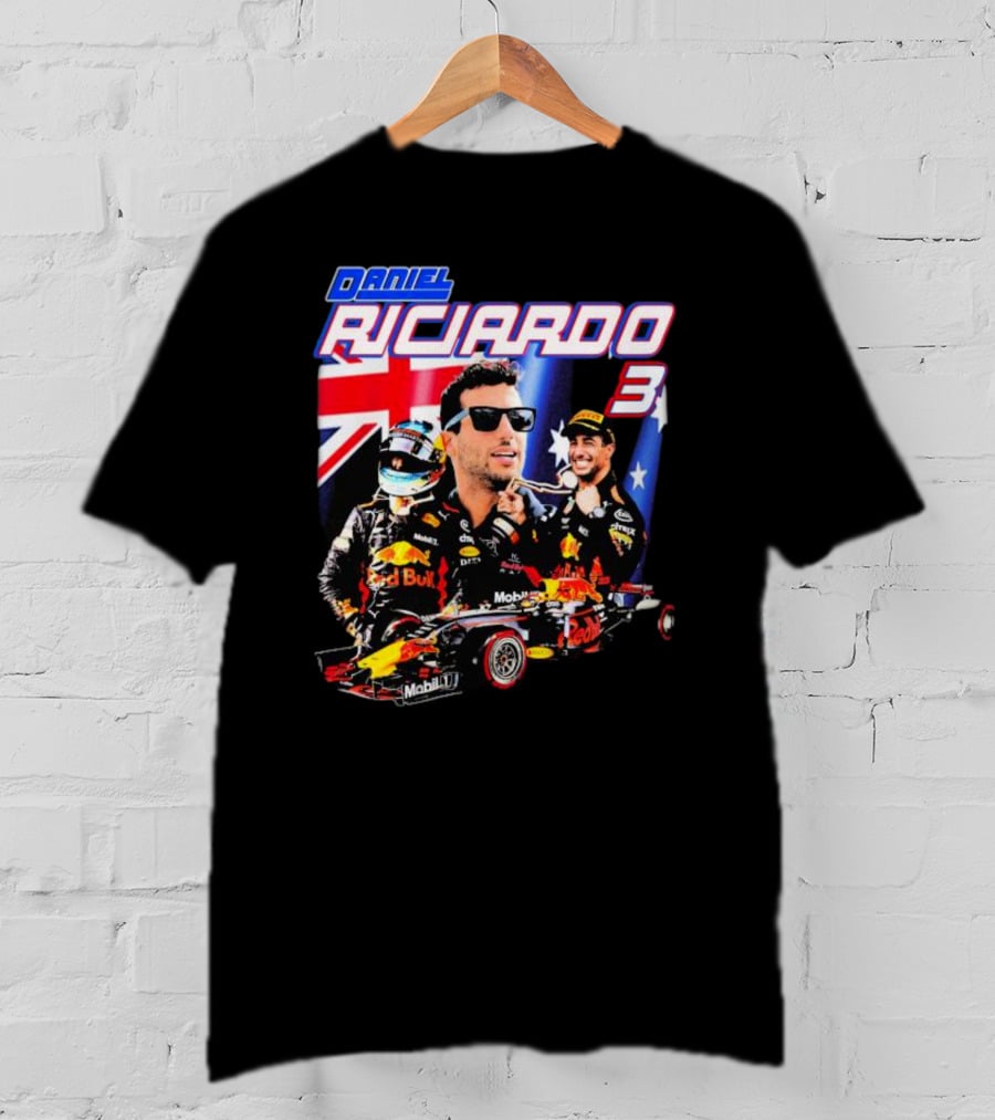Daniel Ricciardo Red Bull Racing 3 With Australian Flag Background T-Shirt