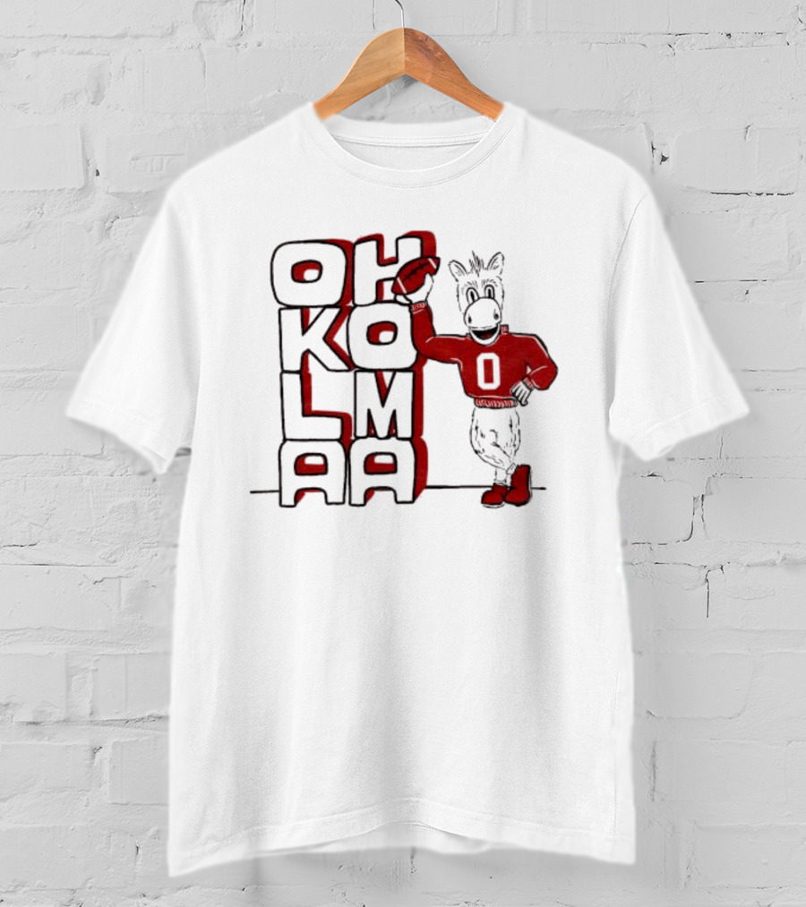 Oklahoma Sooners Ou Stacked Vintage Mascot Football Icon With Retro Donkey Holding Football T-Shirt