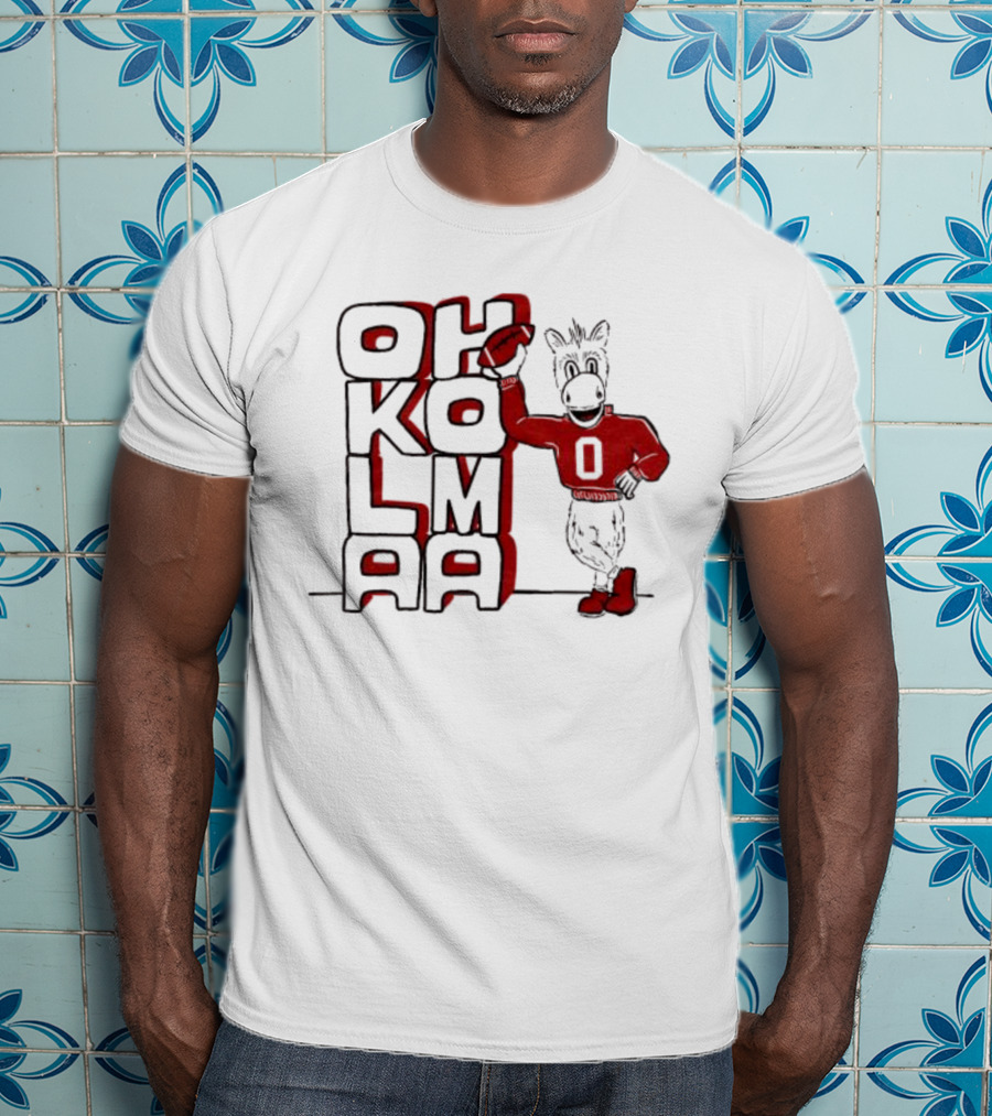 Oklahoma Sooners Ou Stacked Vintage Mascot Football Icon With Retro Donkey Holding Football T-Shirt