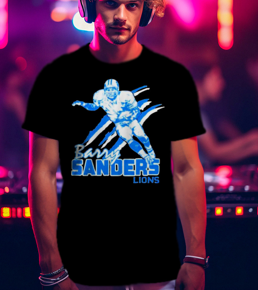 Barry Sanders Detroit Lions Running Back Iconic Blue T-Shirt