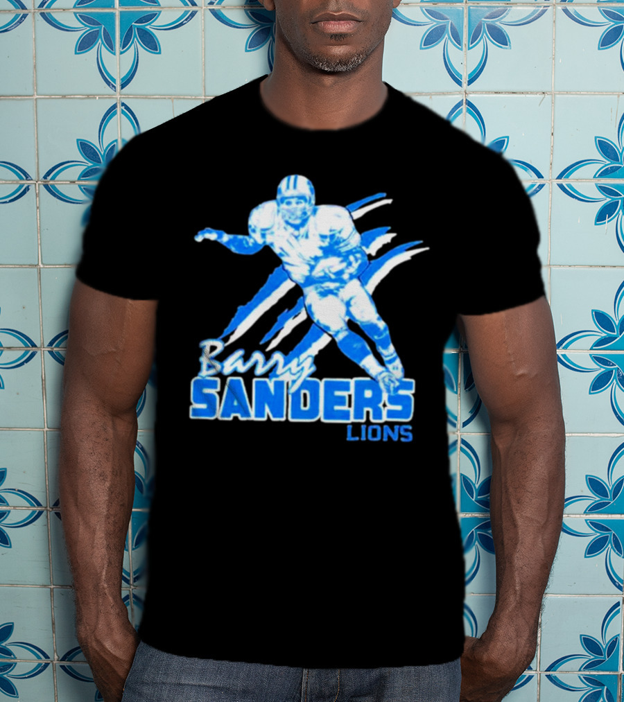 Barry Sanders Detroit Lions Running Back Iconic Blue T-Shirt