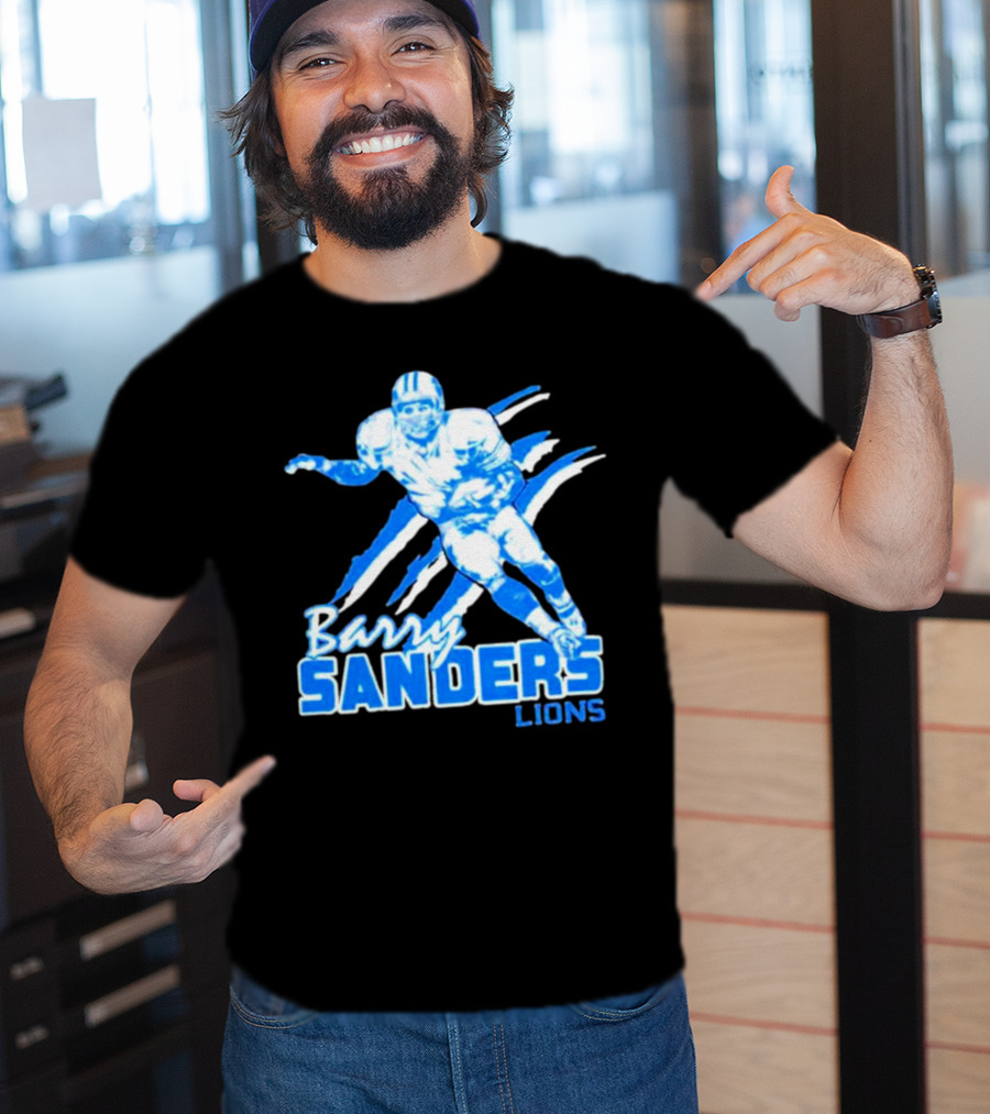 Barry Sanders Detroit Lions Running Back Iconic Blue T-Shirt