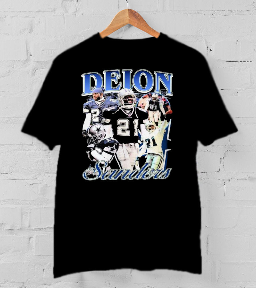 Deion Sanders Dallas Cowboys Collage With Number 21 And Star Helmet T-Shirt